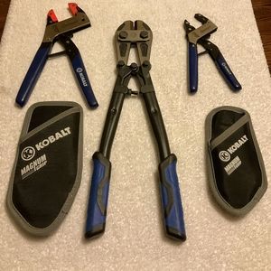 BRAND NEW 14in KOBALT BOLT CUTTERS & 2 Pc KOBALT MAGNUM GRIP PLIERS SET w HOLSTE